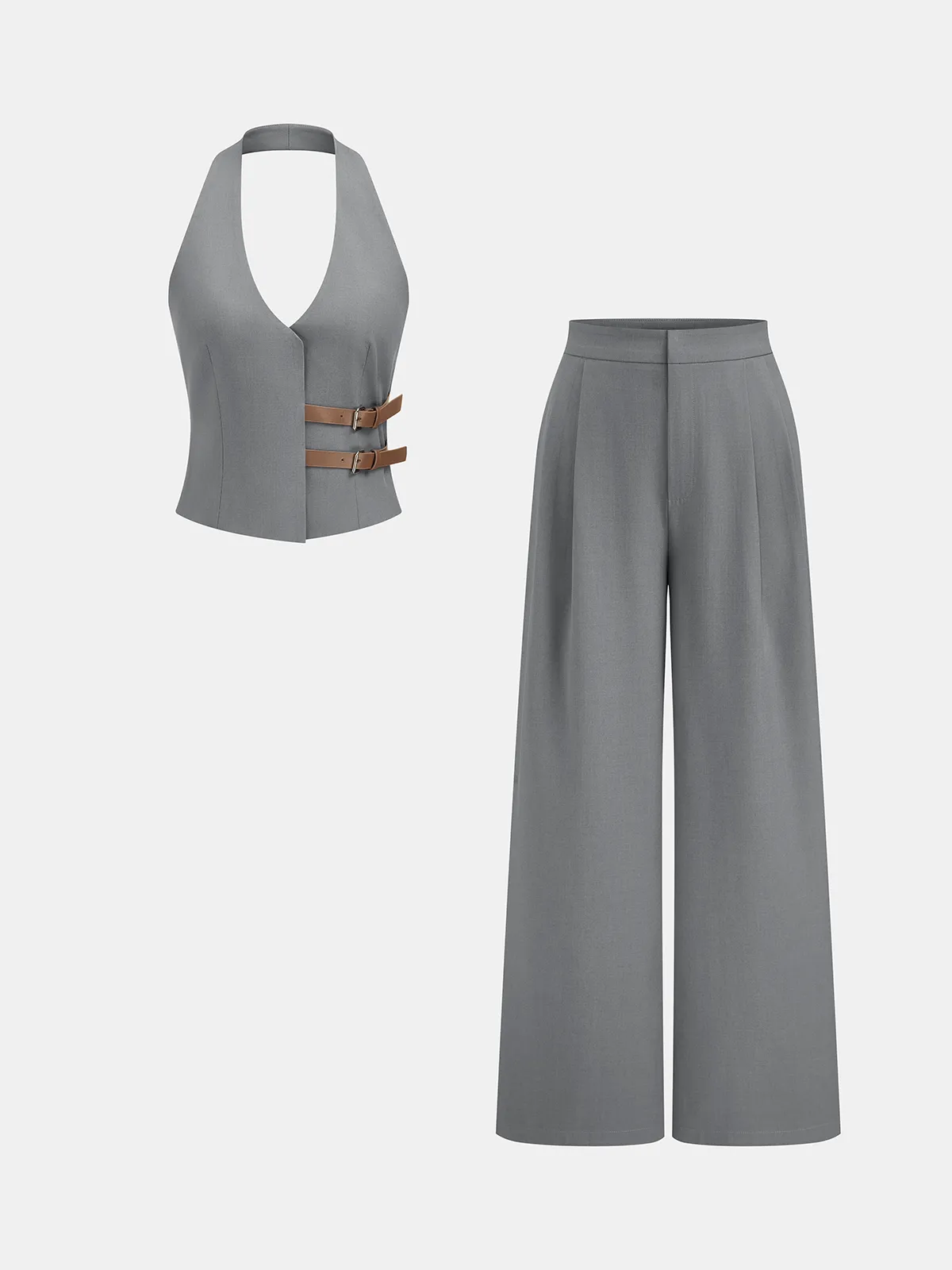 Buckle Detail Halter Neck Vest & Pants Set sold by COMMENSE