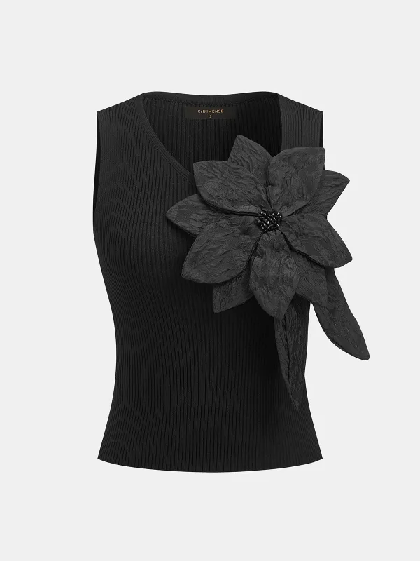 3D Flower Ribbed Knit Tank Top made by COMMENSE