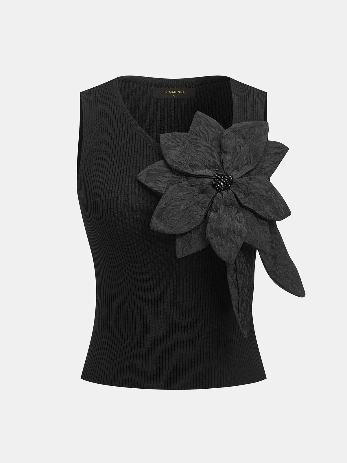 3D Flower Ribbed Knit Tank Top sold by COMMENSE