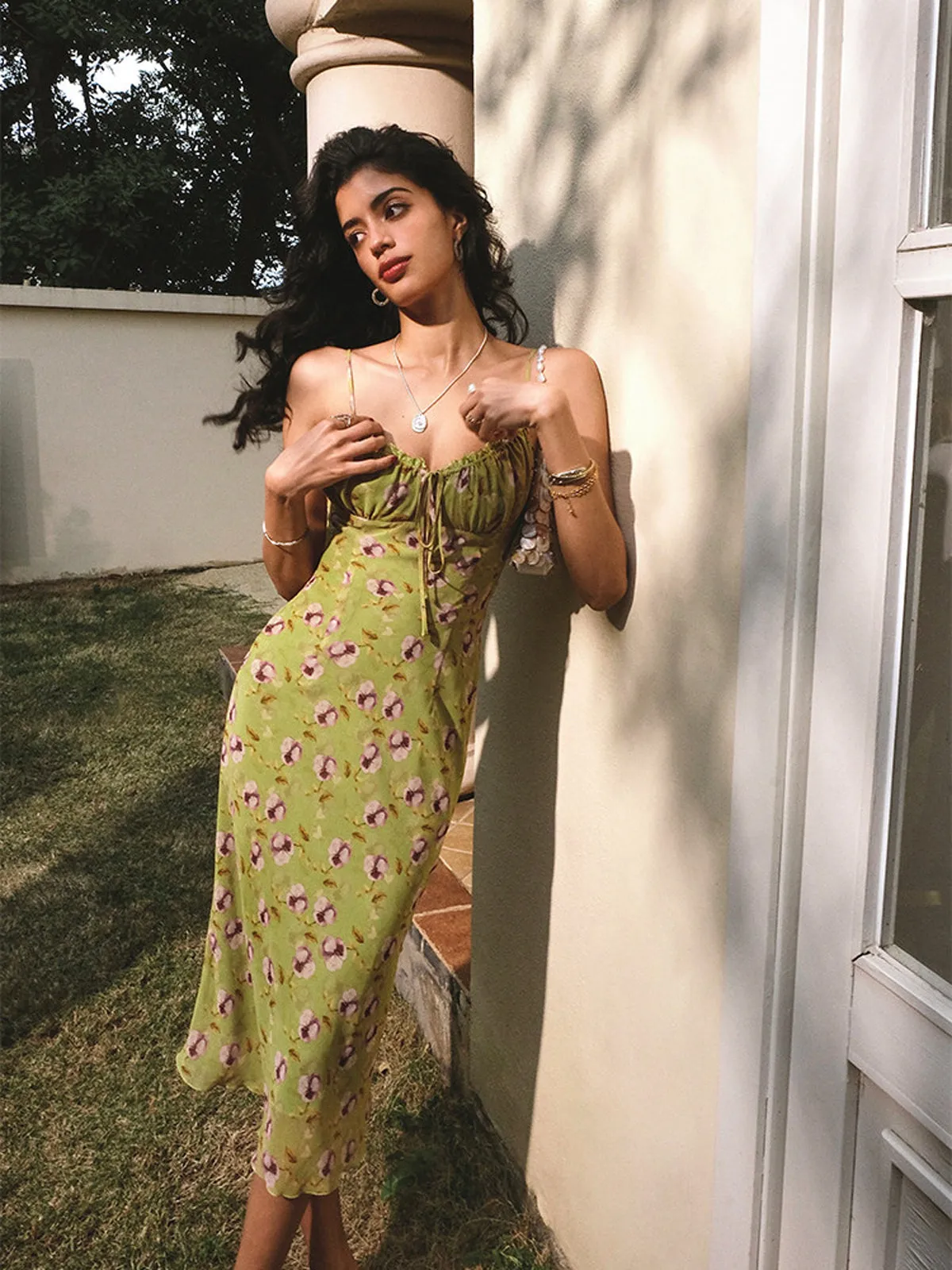Floral Ruched Bust Bodycon Cami Midi Dress sold by COMMENSE product image thumbnail 2