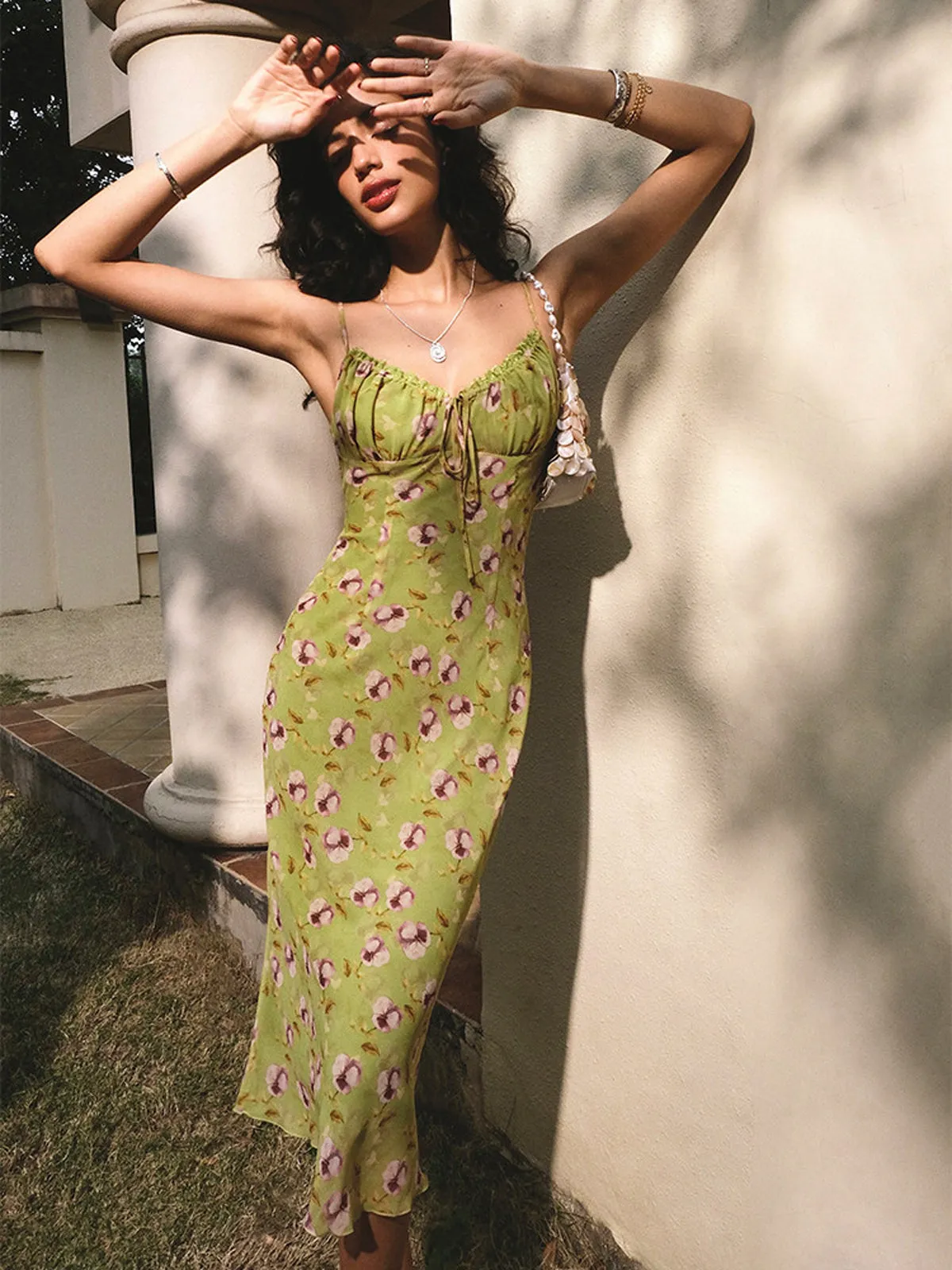 Floral Ruched Bust Bodycon Cami Midi Dress sold by COMMENSE product image thumbnail 3