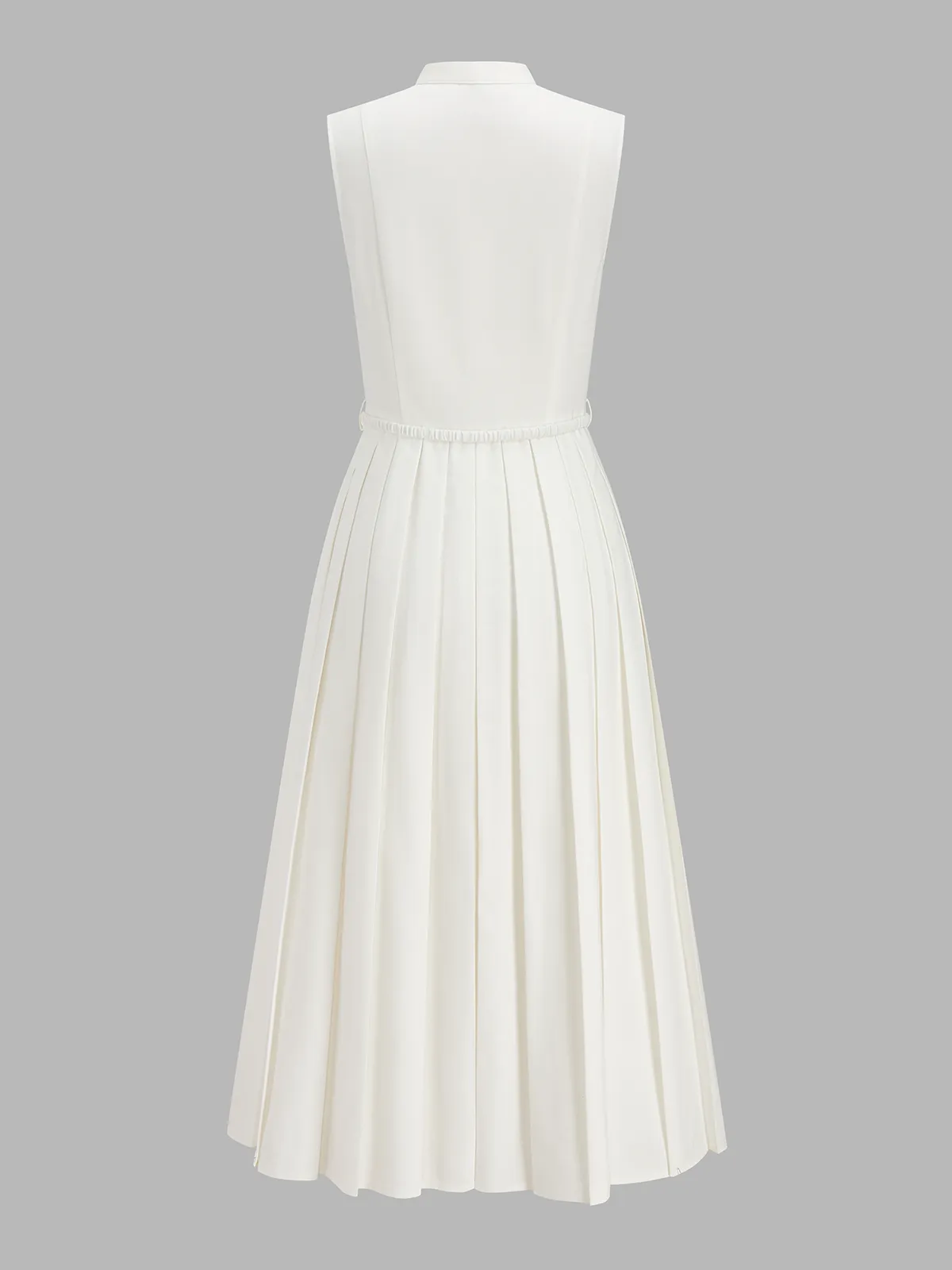 Belted Stand Collar Sleeveless Pleated Shirt Midi Dress sold by COMMENSE product image thumbnail 3