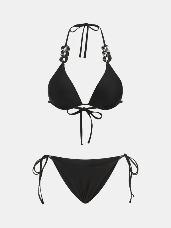 Chain Decor Halter Neck Two Piece Bikini Set made by COMMENSE