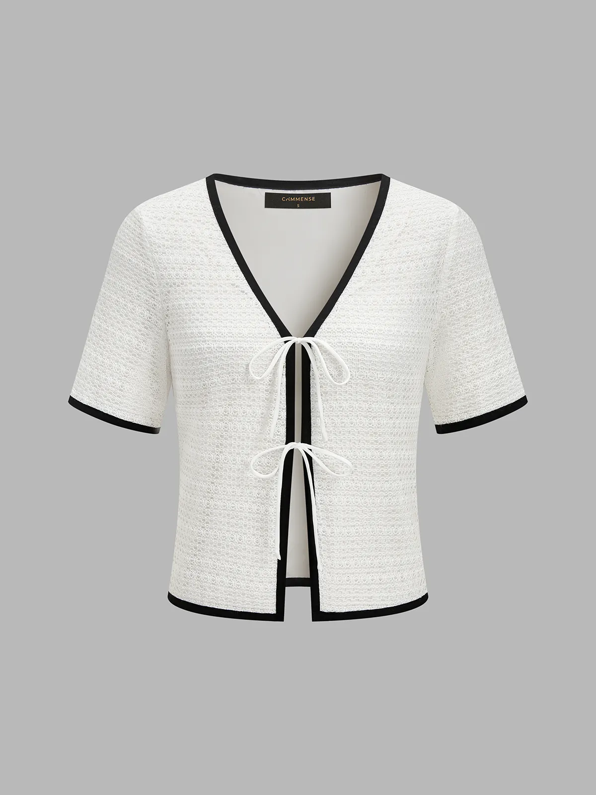 Knitted Contrast Binding Tie Front Top & Shorts Set sold by COMMENSE product image thumbnail 3