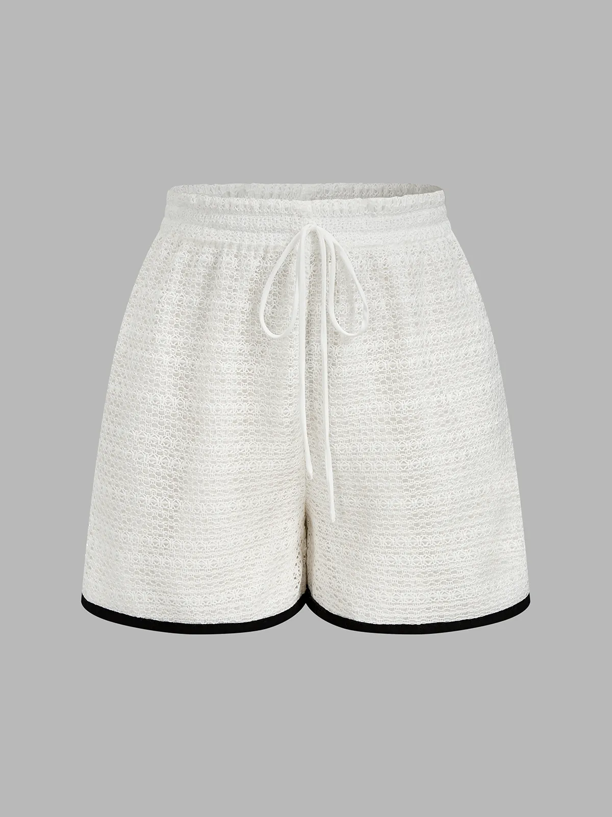 Knitted Contrast Binding Tie Front Top & Shorts Set sold by COMMENSE product image thumbnail 5
