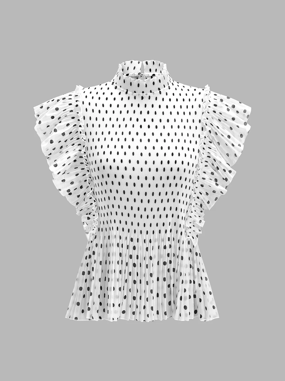 Polka Dot Ruffle Sleeve High Neck Blouse sold by COMMENSE product image thumbnail 2