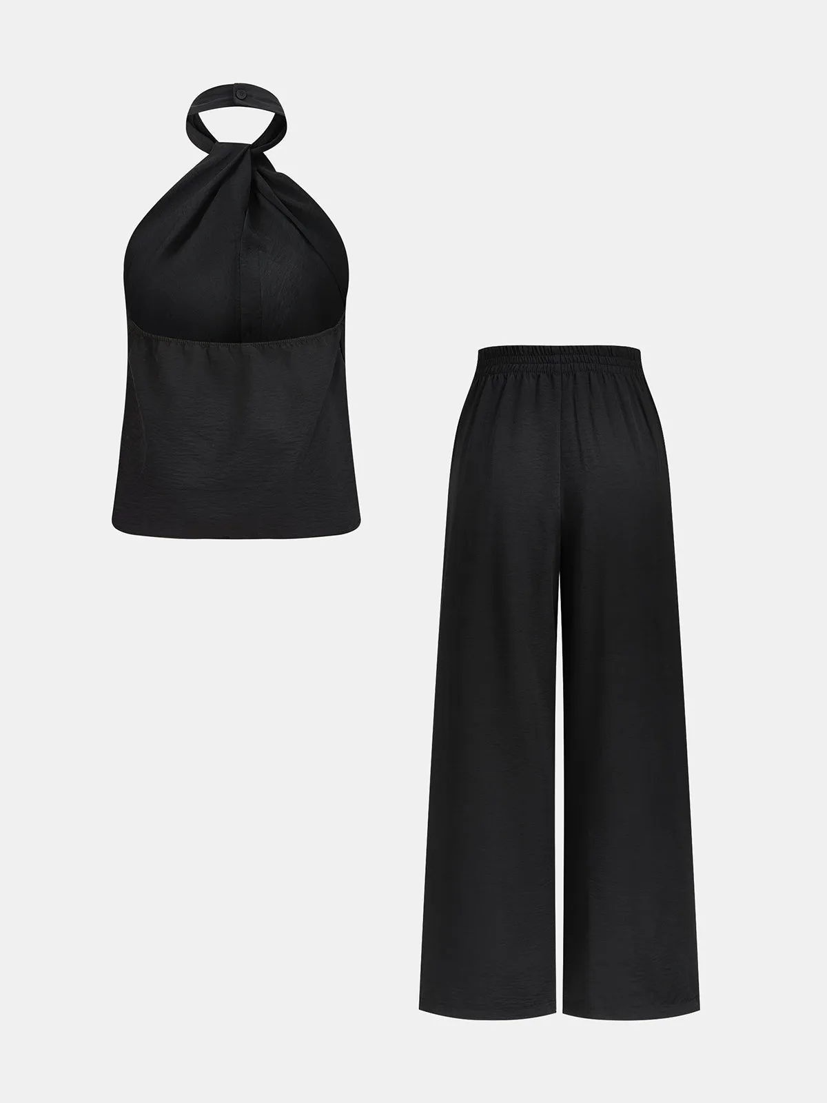 Halter Neck Button Top & Wide Leg Pants Set sold by COMMENSE product image thumbnail 2