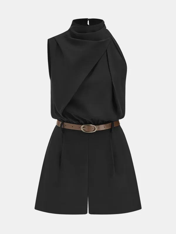 Asymmetric Sleeveless Belted Tailored Romper made by COMMENSE