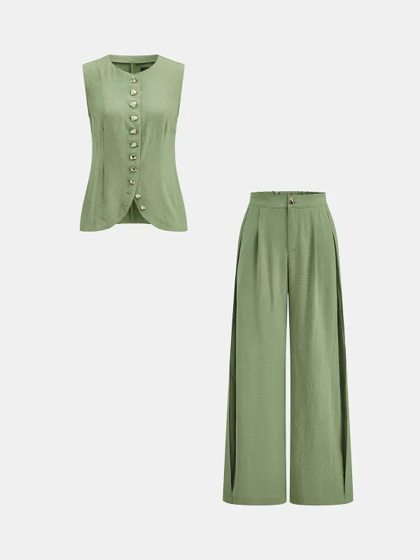 Cotton Sleeveless Top & Wide Leg Pants Set made by COMMENSE
