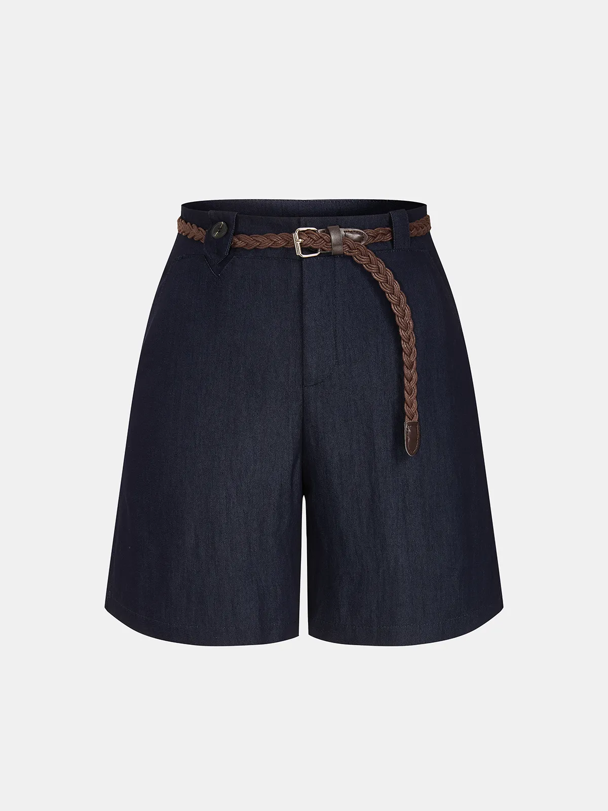 Mid-Waist Braided Belt Bermuda Shorts sold by COMMENSE