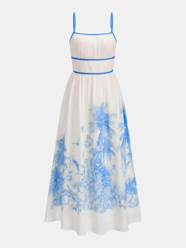 Tropical Print Contrast Trim Cami Midi Dress made by COMMENSE
