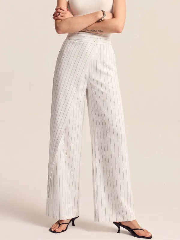 Pinstripe Wrap-Front Wide Leg Pants made by COMMENSE