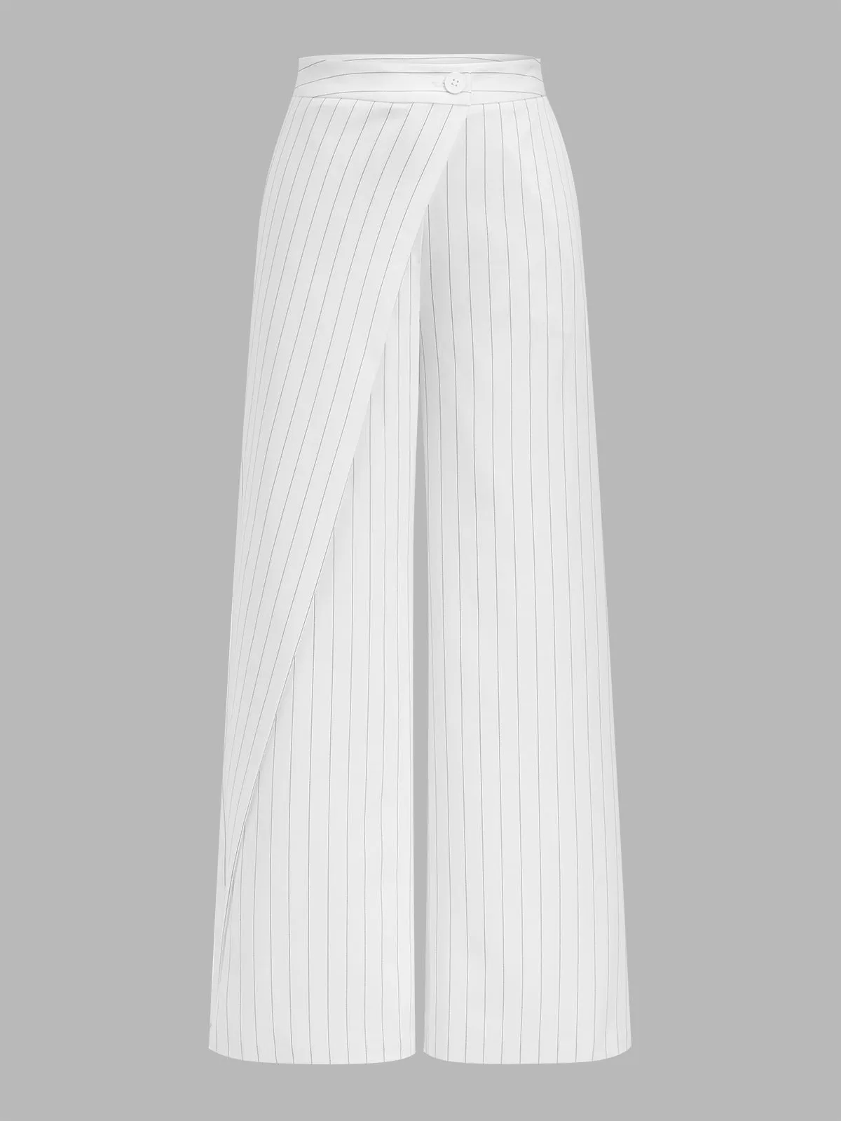 Pinstripe Wrap-Front Wide Leg Pants sold by COMMENSE product image thumbnail 2