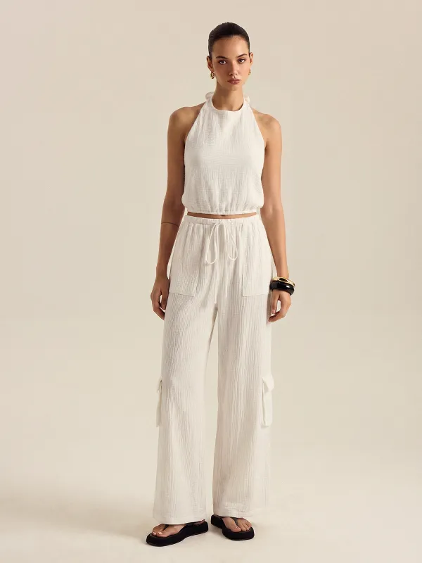 Cotton Blend Halter Top & Cargo Pants Set made by COMMENSE