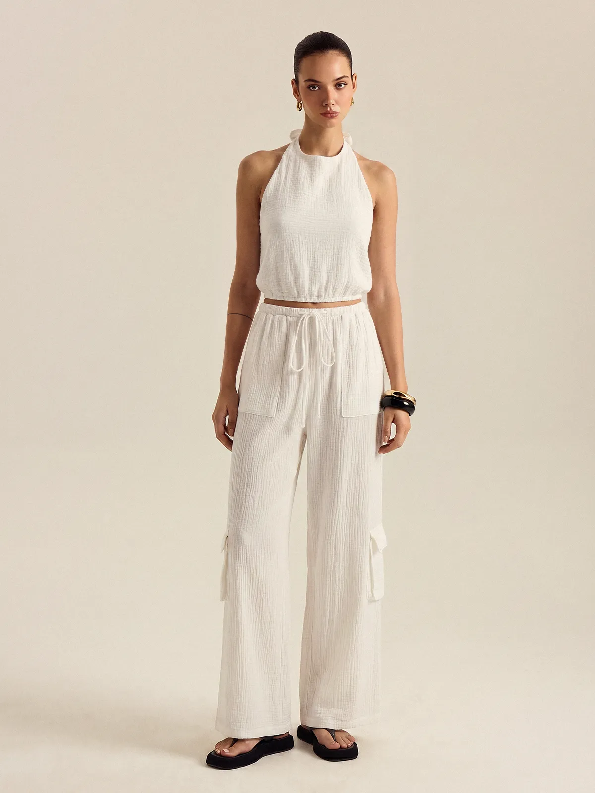 Cotton Blend Halter Top & Cargo Pants Set sold by COMMENSE