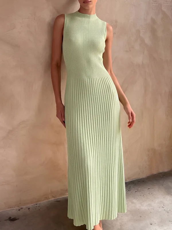 Ribbed Knit Mock Neck Maxi Dress made by COMMENSE