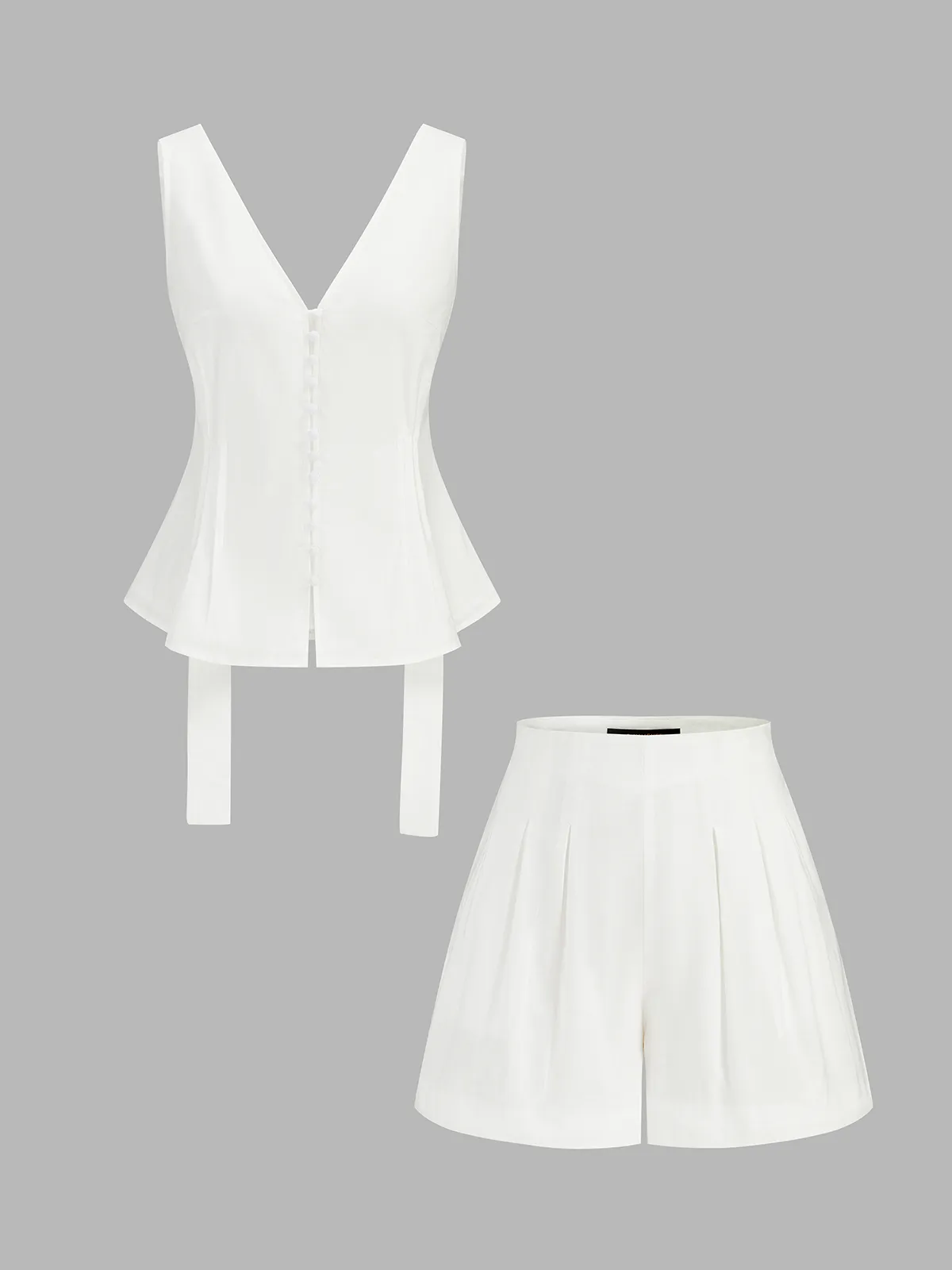 Cotton Linen Peplum Top & Pleated Shorts Set sold by COMMENSE product image thumbnail 2