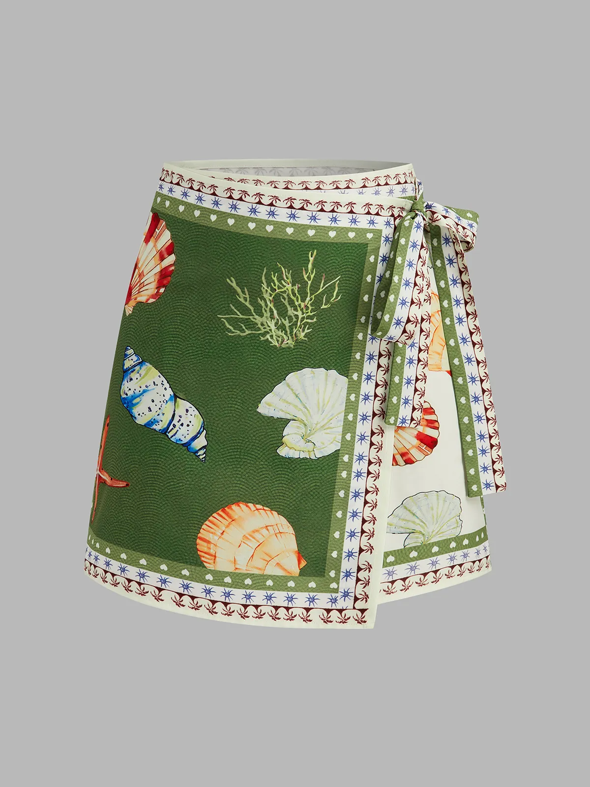 Seashell Print Wrap Mini Skirt sold by COMMENSE