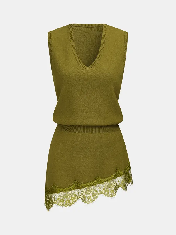 Lace Hem V-Neck Sleeveless Knit Vest made by COMMENSE