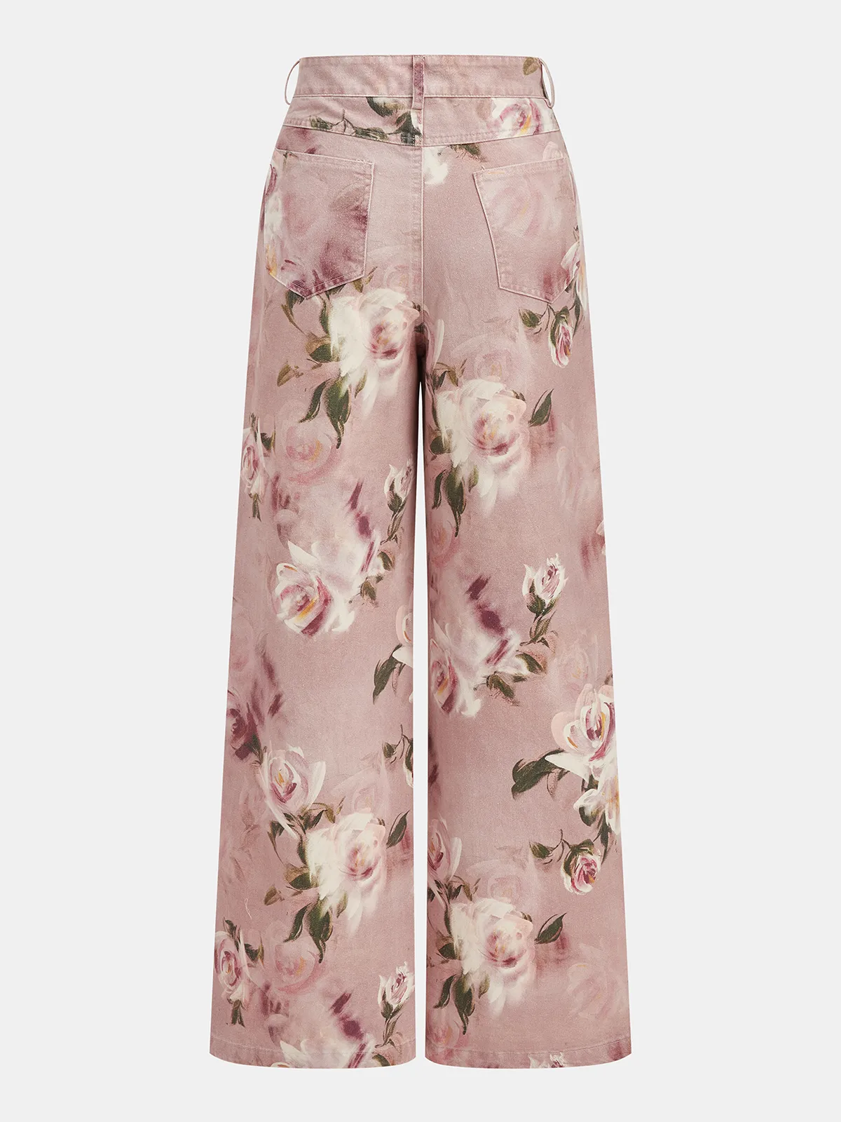 Mid-Waist Rose Print Wide Leg Denim Pants sold by COMMENSE product image thumbnail 2
