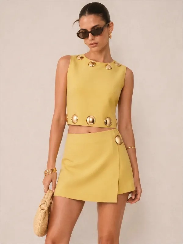 Metal Detail Sleeveless Crop Top & Mini Skirt Set made by COMMENSE