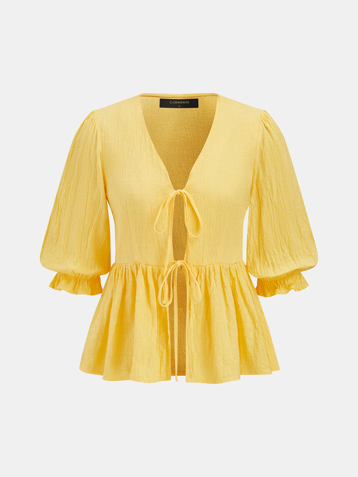 Cotton Tie-Front Peplum Top & Skirt Set sold by COMMENSE product image thumbnail 2