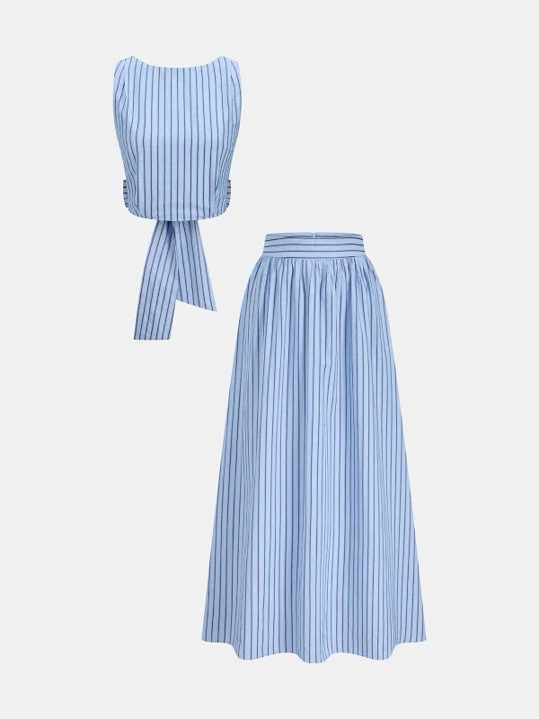 Striped Tie-Back Top & Midi Skirt Set made by COMMENSE