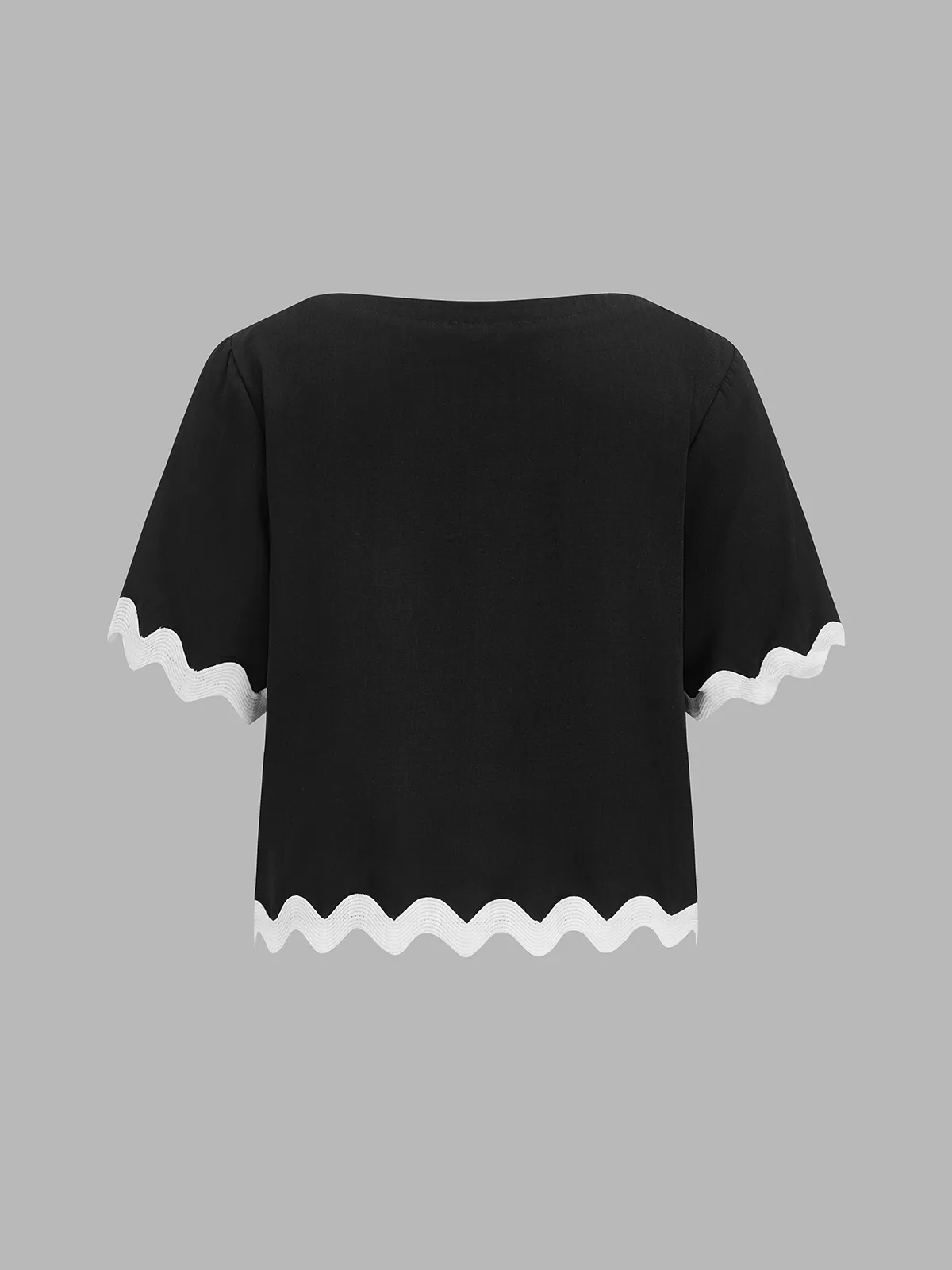 Contrast Scallop Trim Short Sleeve Top & Shorts Set sold by COMMENSE product image thumbnail 3