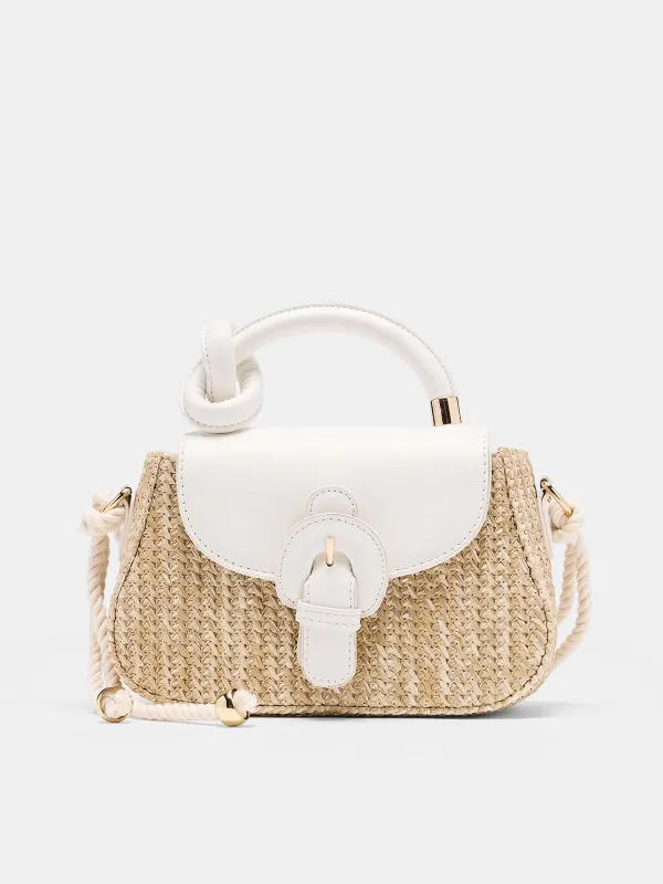Woven Straw Top Handle Crossbody Handbag made by COMMENSE