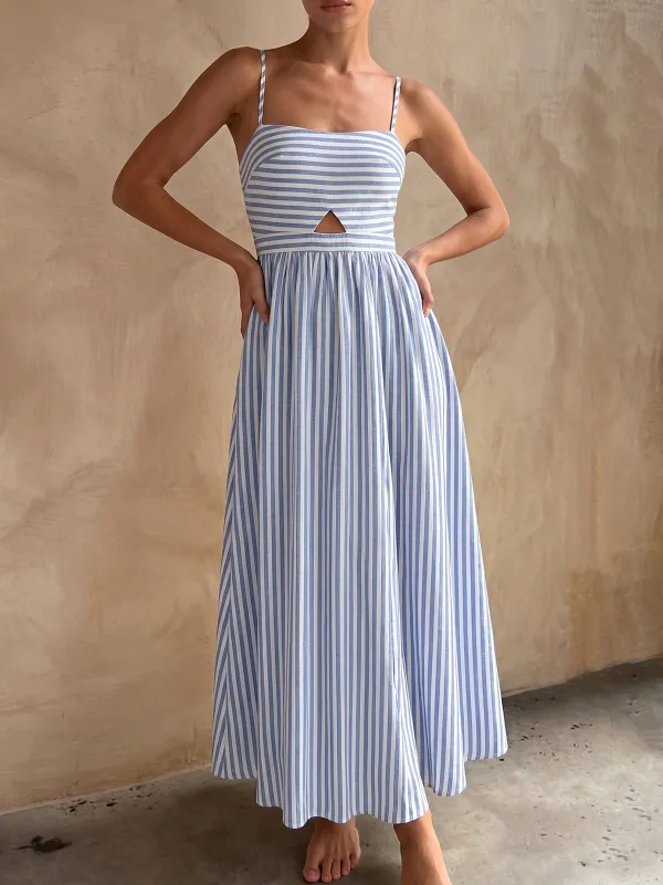 Striped Cutout Cotton Blend Cami Maxi Dress made by COMMENSE
