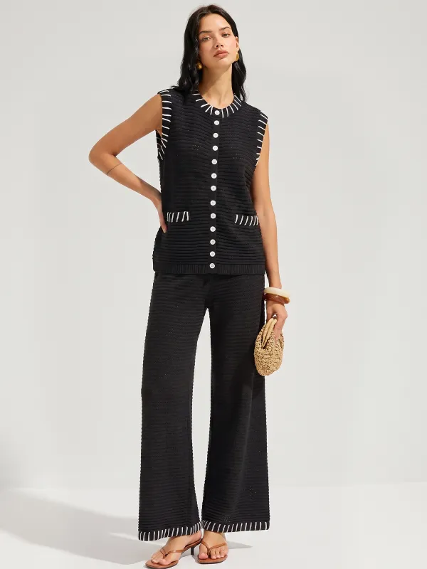Contrast Stitch Trim Knit Co-Ord Set made by COMMENSE