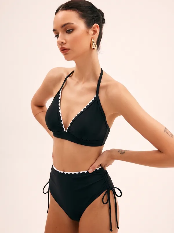 Contrast Scallop Trim Halter Two Piece Bikini made by COMMENSE