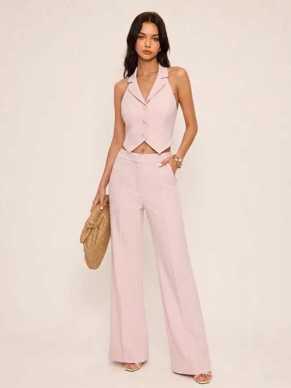 Halter Neck Vest & Wide Leg Pants Set made by COMMENSE