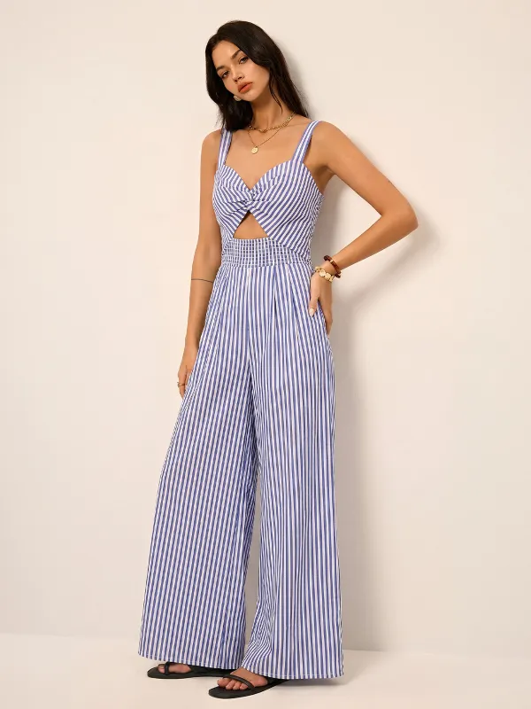 Striped Cut Out Wide Leg Cami Jumpsuit made by COMMENSE