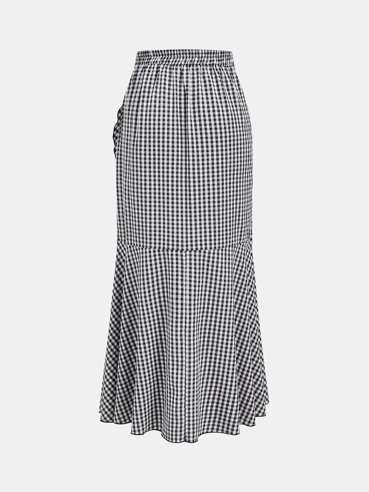 Gingham Ruffled Asymmetric Maxi Skirt sold by COMMENSE product image thumbnail 2