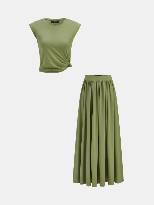 Twisted Cap Sleeve Top & Maxi Skirt Set made by COMMENSE