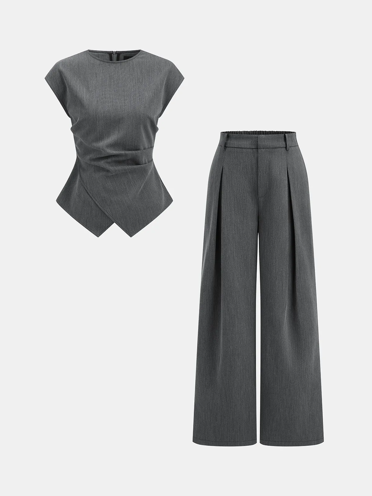 Cap Sleeve Ruched Blouse & Pleated Pants Set sold by COMMENSE product image thumbnail 2