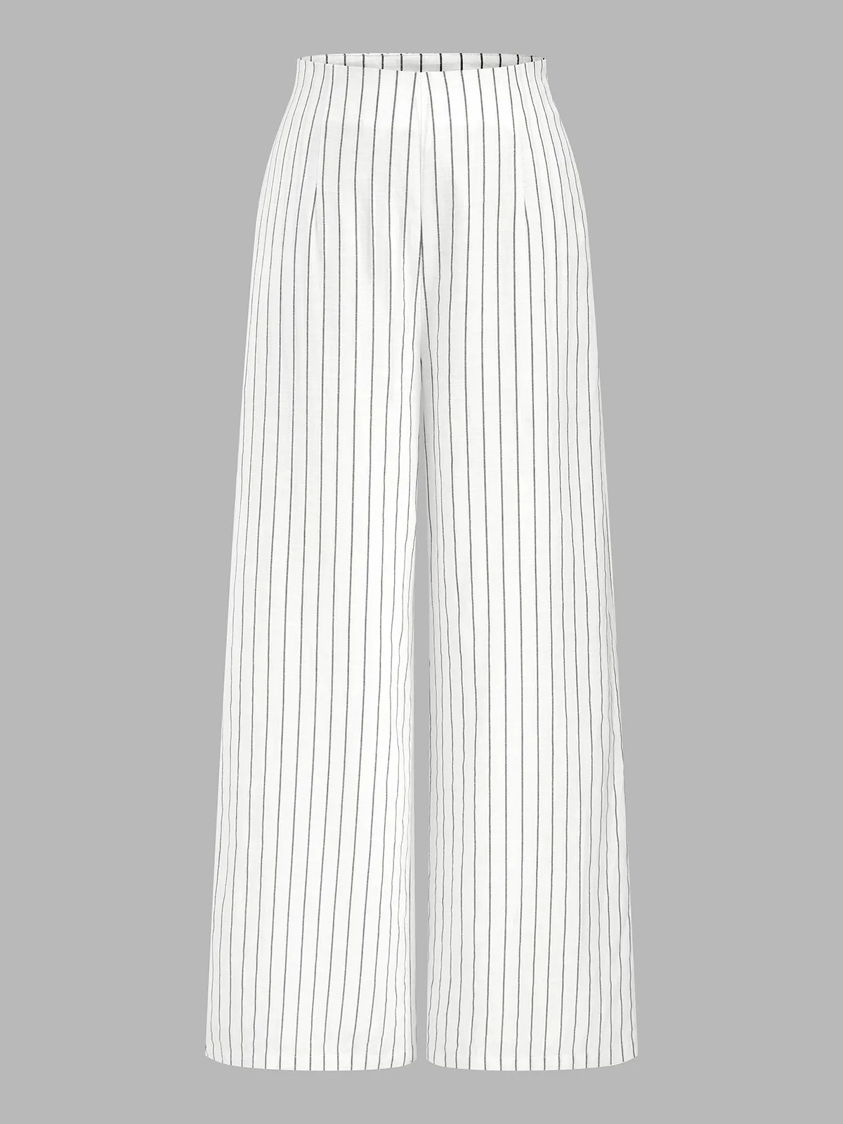 Pinstripe Cotton Linen Wide Leg Pants sold by COMMENSE product image thumbnail 2