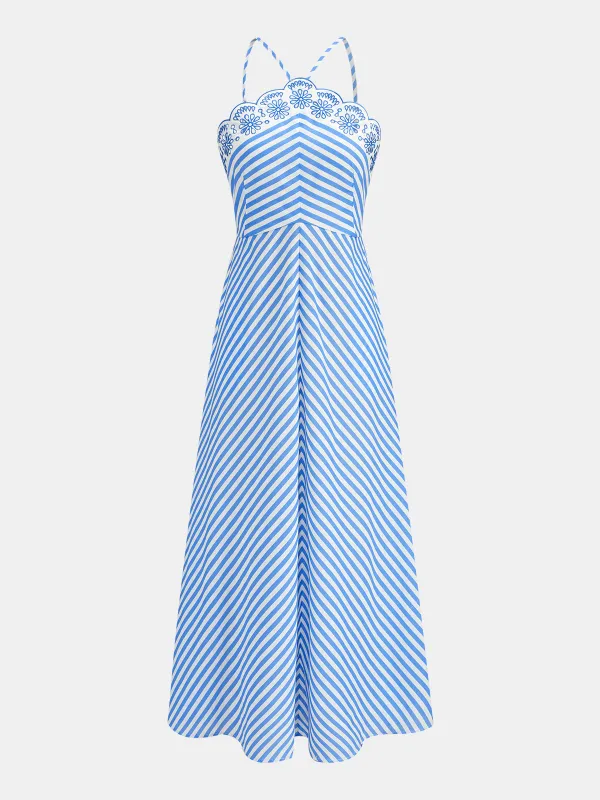 Embroidery Striped Cami Midi Dress made by COMMENSE