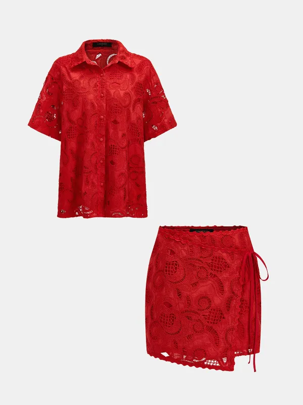 Eyelet Embroidery Button-Up Shirt made by COMMENSE