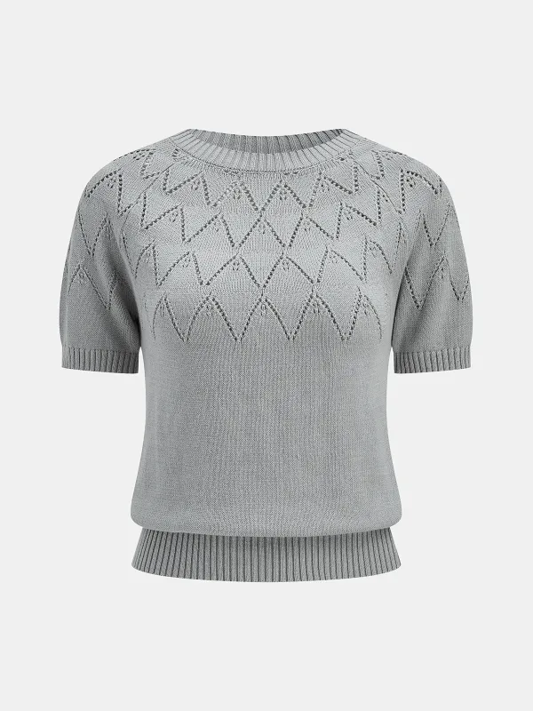 Eyelet Detail Short Sleeve Knit Top made by COMMENSE