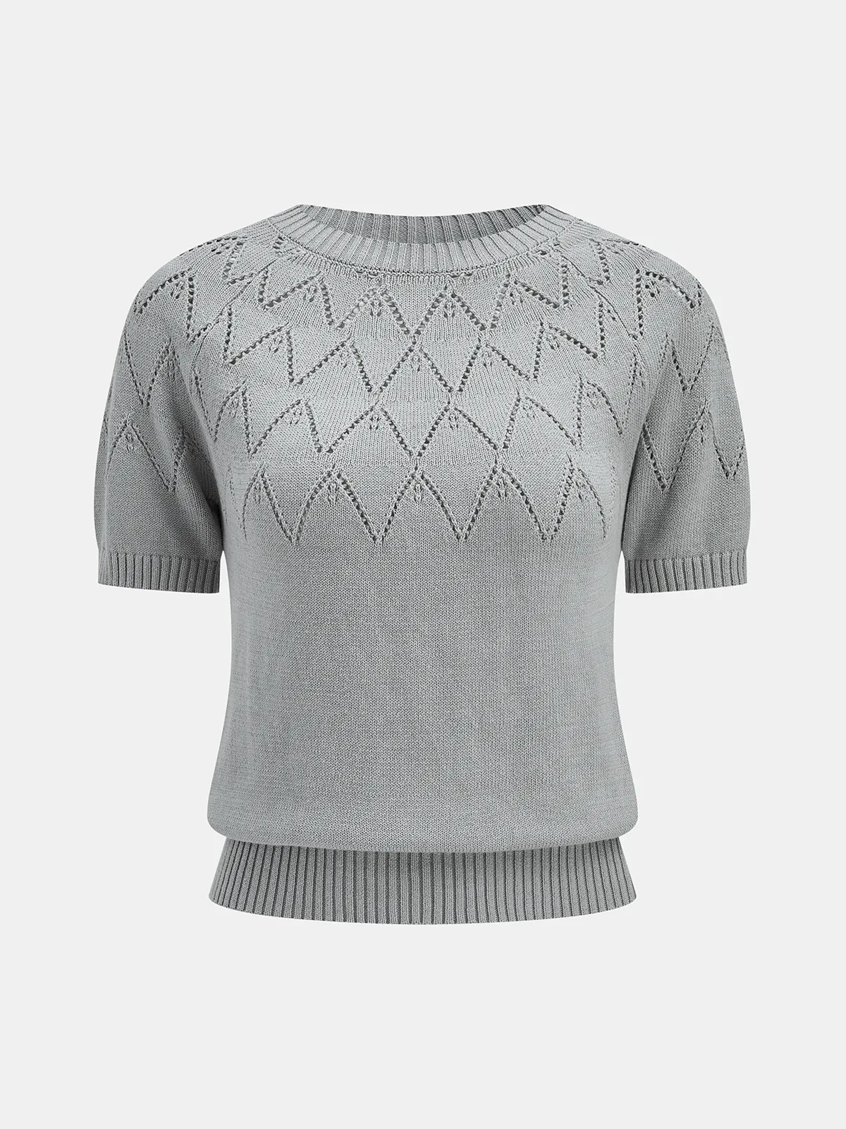 Eyelet Detail Short Sleeve Knit Top sold by COMMENSE