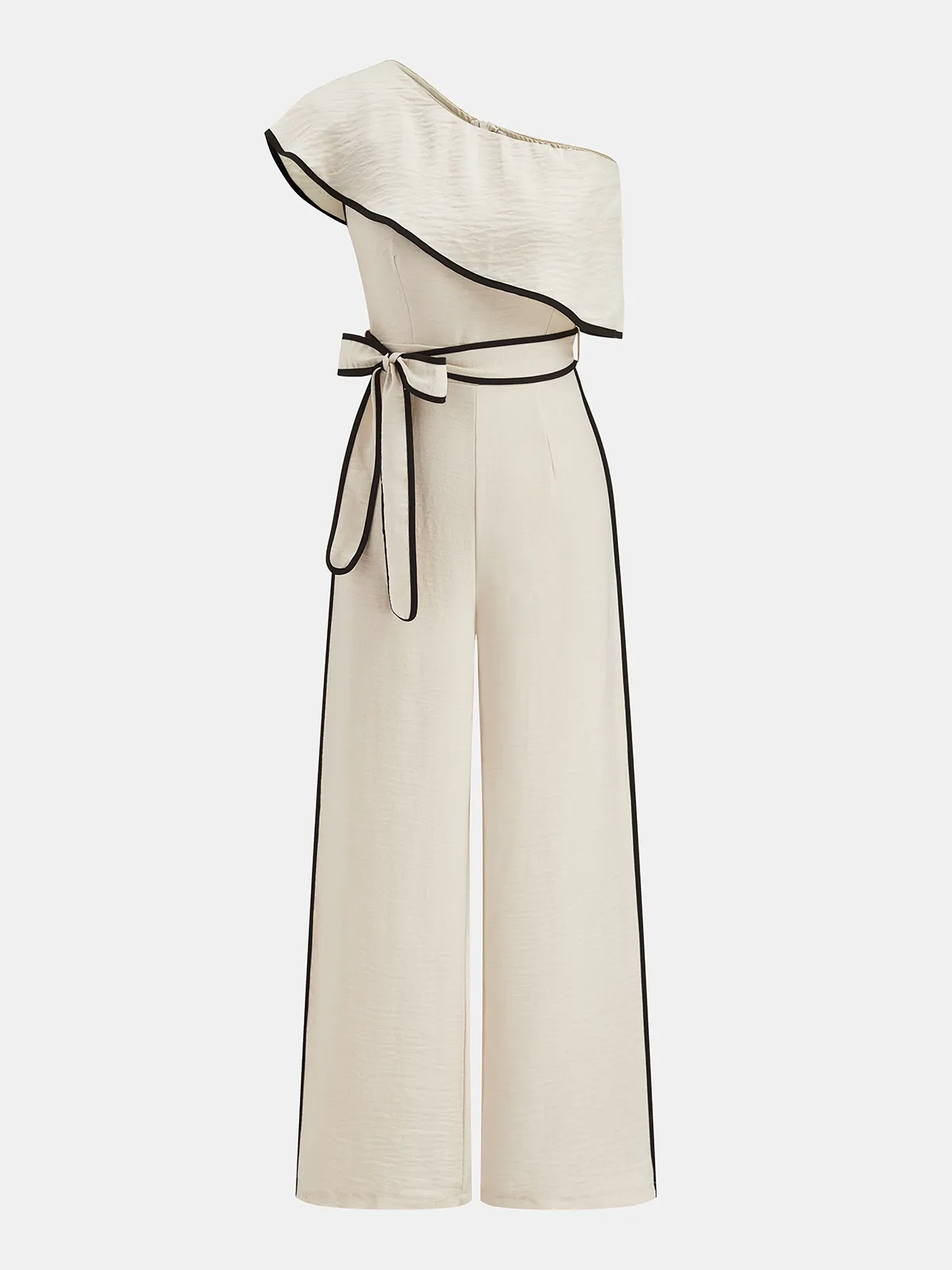 One-Shoulder Ruffle Contrast Piping Jumpsuit sold by COMMENSE product image thumbnail 2