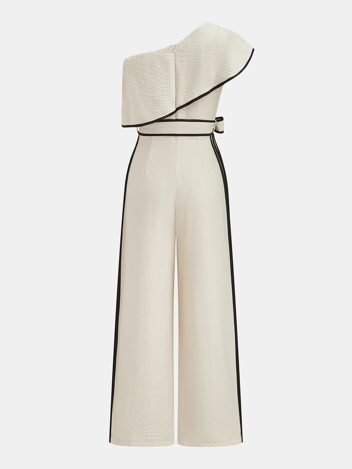One-Shoulder Ruffle Contrast Piping Jumpsuit sold by COMMENSE product image thumbnail 3