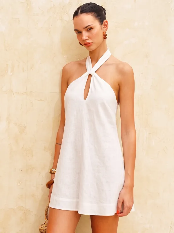 Halter Linen Blend Mini Dress made by COMMENSE