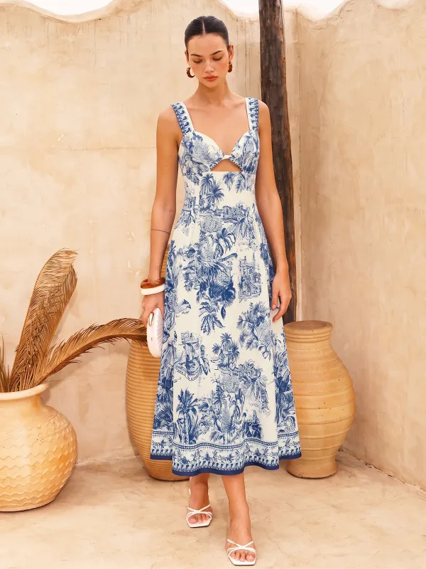 Tropical Print Cutout Sleeveless Maxi Dress made by COMMENSE