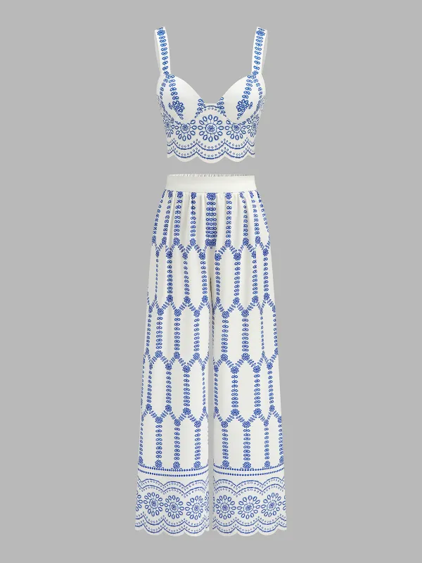 Printed Cami Top & Wide Leg Pants Set made by COMMENSE