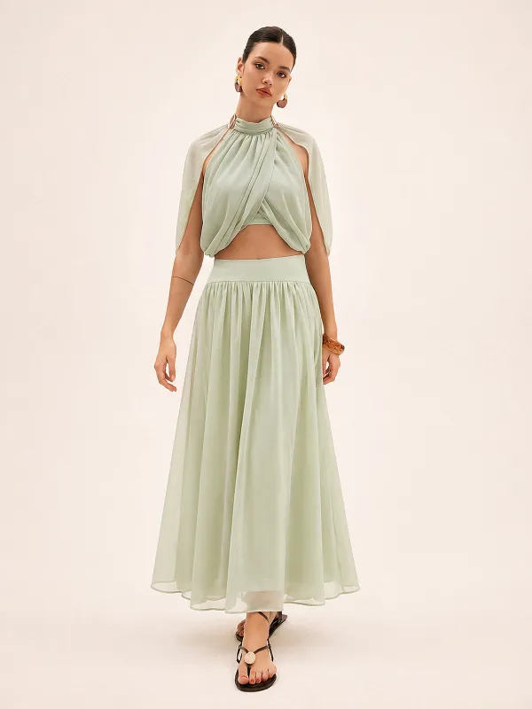 Tube Liner Chiffon Capelet Top & Maxi Skirt Set made by COMMENSE