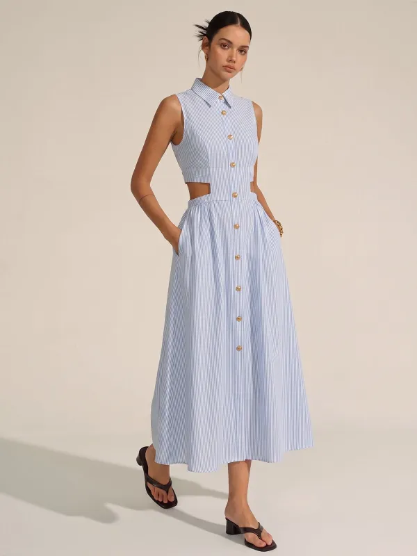 Sleeveless Cutout Striped Midi Shirt Dress made by COMMENSE