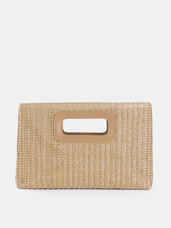 Straw Woven Cutout Handle Clutch Bag made by COMMENSE